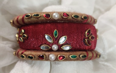 Handmade Red & Gold Silk Thread Bangle Set | Bridal & Festive Kundan Jewelry (Limited Stock)