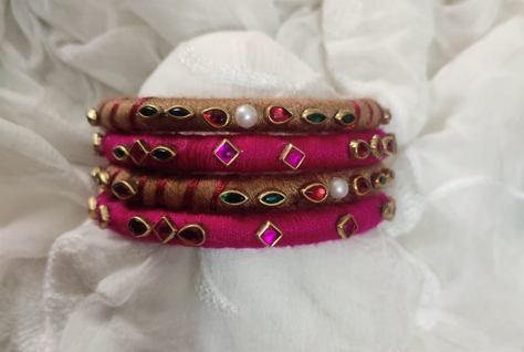 Handmade Red & Gold Silk Thread Bangle Set | Bridal & Festive Kundan Jewelry (Limited Stock)