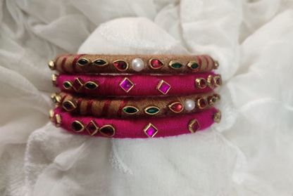 Handmade Red & Gold Silk Thread Bangle Set | Bridal & Festive Kundan Jewelry (Limited Stock)