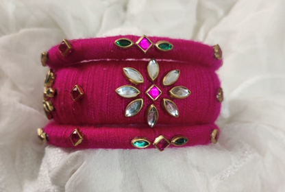 Handmade Red & Gold Silk Thread Bangle Set | Bridal & Festive Kundan Jewelry (Limited Stock)