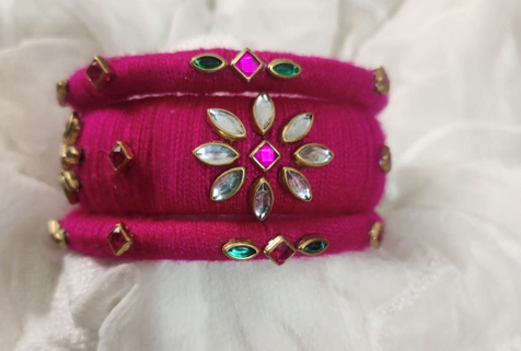 Handmade Red & Gold Silk Thread Bangle Set | Bridal & Festive Kundan Jewelry (Limited Stock)