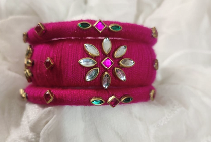 Handmade Red & Gold Silk Thread Bangle Set | Bridal & Festive Kundan Jewelry (Limited Stock)