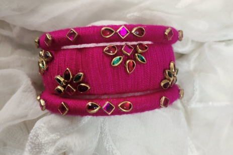 Handmade Red & Gold Silk Thread Bangle Set | Bridal & Festive Kundan Jewelry (Limited Stock)
